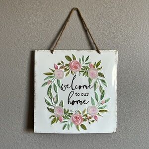 The Spring Shop Floral Welcome Sign with Pink Roses